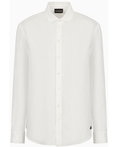 Emporio Armani Camisa De Lino Teñido En Prenda Con Cuello Francés - Blanco