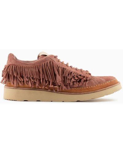 Emporio Armani Sustainability Values Capsule Collection Sneakers With All-over Buffalo-suede Fringe - Brown