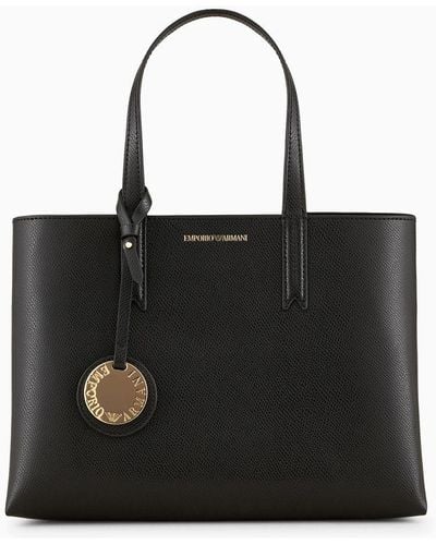 Emporio Armani Bolso De Mano Con Acabado Graneado Y Colgante - Negro