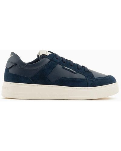 Emporio Armani Leather And Suede Sneakers - Blue