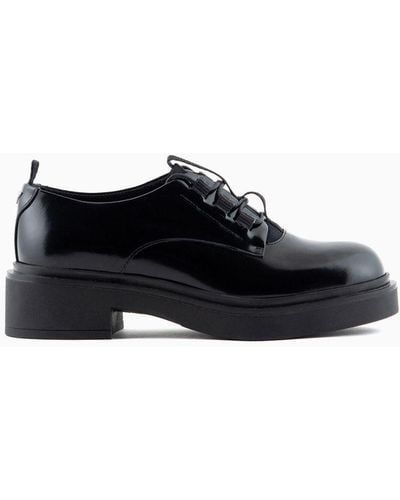 Emporio Armani Zapatos Brogue De Piel Cepillada - Negro