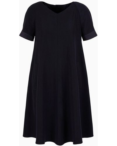 Emporio Armani Tech Cady Flared Dress With Satin Insert - Black