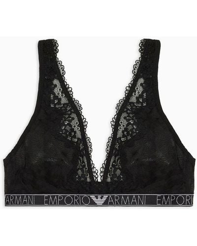 Emporio Armani Asv Mesh Bralette With A Gingham And Lace Pattern - Black
