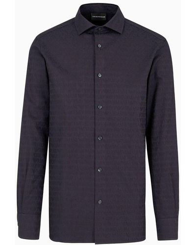 Emporio Armani Camisa De Popelina Con Logotipo Ea En Relieve - Azul