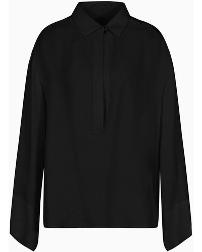 Emporio Armani Camisa Con Abertura Parcial En Dril De Cupro - Negro