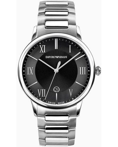 Emporio Armani Swiss Made Three-hand Date Stainless Steel Watch - Black