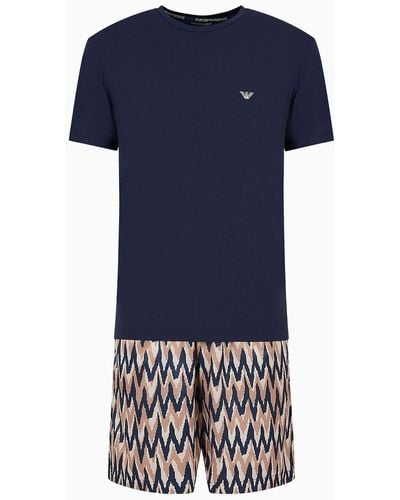 Emporio Armani Comfort-fit Pyjamas With Deluxe Satin Bermuda Shorts - Blue