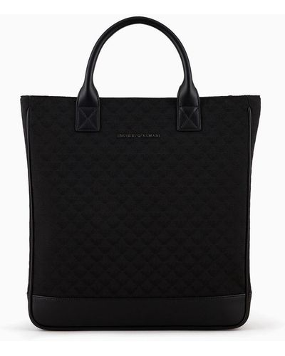 Emporio Armani Tote Bag In Nylon Jacquard Eagle All Over - Nero