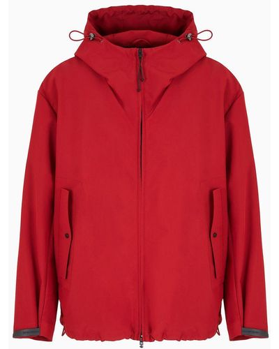 Emporio Armani Blouson With Nylon Hood And Backed Knit - Red