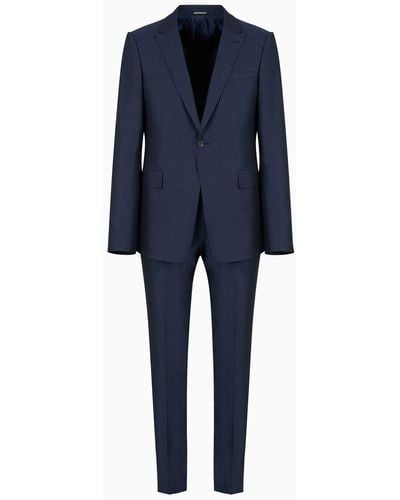 Emporio Armani Asv Micro-textured Wool And Lyocell-blend Slim-fit Single-breasted Jacket With Peak Lapels - Blue