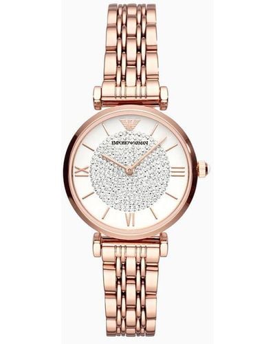 Emporio Armani Damen-zweizeigeruhr Aus Roségoldfarbenem Edelstahl - Weiß