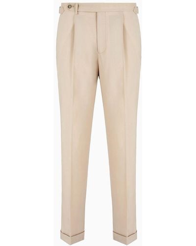 Emporio Armani Pants With A Side Strap In Natural Stretch Tropical Light Wool