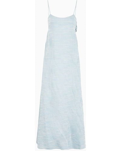 Emporio Armani Icon Linen-blend Dress With Wavy Jacquard Motif - White