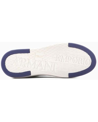 Emporio Armani Sneakers En Cuir Et Nylon Avec Logo Effet Coup De Pinceau - Blanc