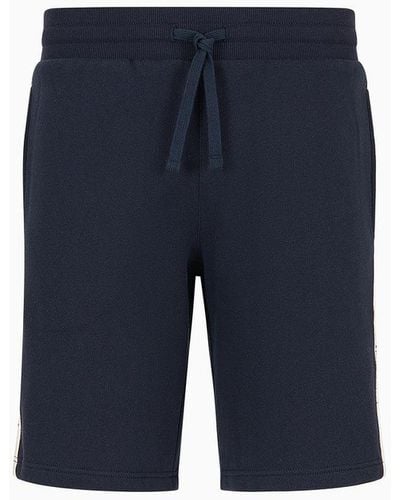 Emporio Armani Loungewear Bermuda Shorts With Drawstring And Logo Tape - Blue