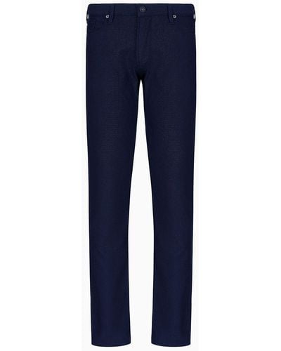 Emporio Armani Pantaloni J06 Slim Fit In Misto Cotone Tinto Filo - Blu