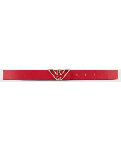 Emporio Armani Deerskin-print Leather Belt With Eagle Plate - Red