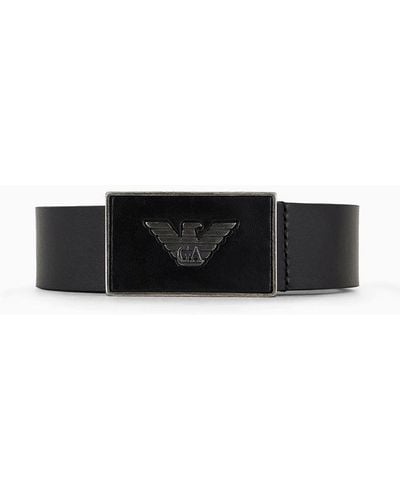 Emporio Armani Leather Belt With Eagle Plate - White