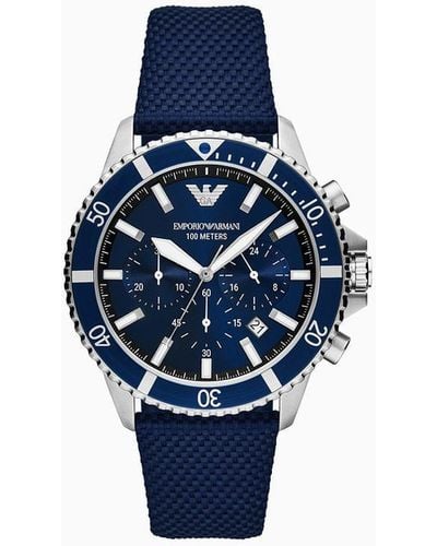 Emporio Armani Chronograph Blue Nylon And Leather Watch