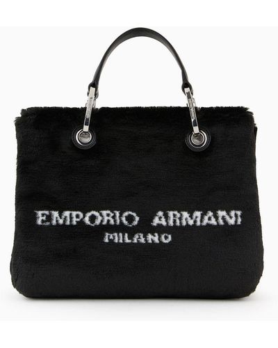 Emporio Armani Sac Cabas De Taille Moyenne Myea Bag En Tissu Effet Fourrure - Noir