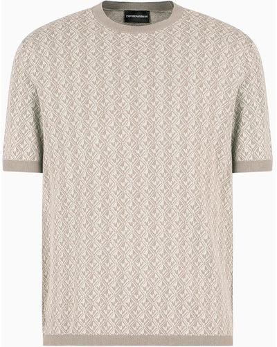 Emporio Armani Short-sleeved Jumper With A Three-dimensional, Diamond-shaped Jacquard Motif That Looks Like All-over Eagles - Natural