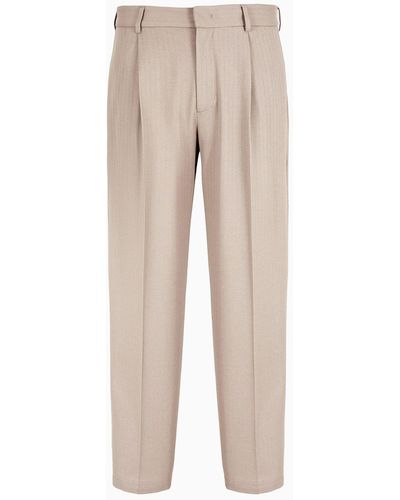 Emporio Armani Jacquard Jersey Trousers With Darts And A Pleat - Natural