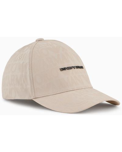 Emporio Armani Baseballcap Aus Nylon Mit Durchgehendem Logo-schriftzug-jacquard - Natur