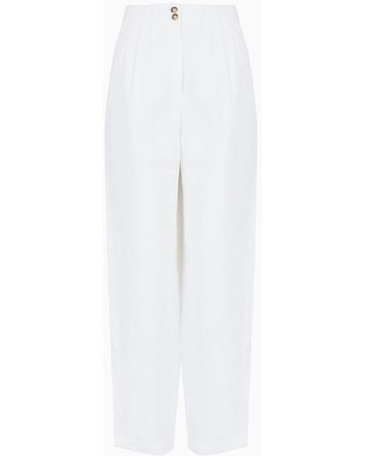 Emporio Armani High-waist Oval-leg Darted Pants In Linen-blend Shantung - White