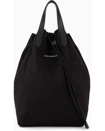 Emporio Armani Drawstring Canvas Sack Bag With Shoulder Strap - Black