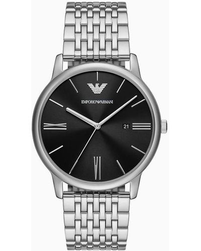 Emporio Armani Three-hand Date Stainless Steel Watch - Black
