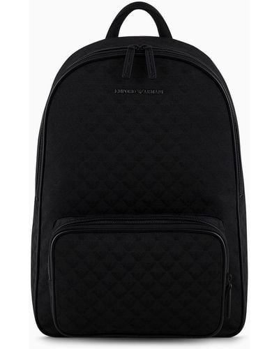 Emporio Armani Nylon Backpack With All-over Jacquard Eagle - Black