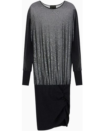 Emporio Armani Kurzes Kleid Mit Elastischem Rock Und Transparenter Lurex-drapierung - Grau