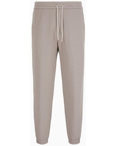 Emporio Armani Double-jersey Sweatpants With Drawstring And Logo Tape - Gray