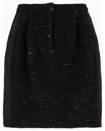 Emporio Armani Wool-blend Lurex-tweed Pleated Skirt - Black