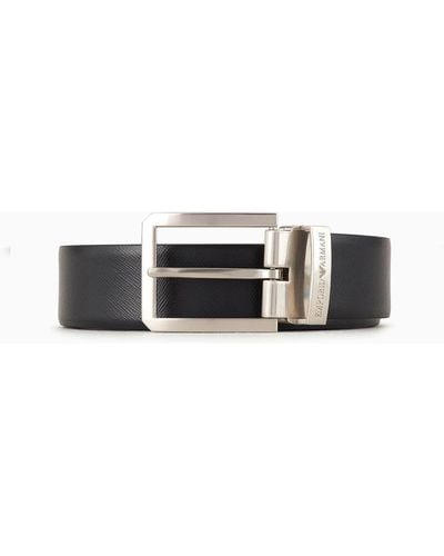 Emporio Armani Reversible Saffiano Leather Belt - Black