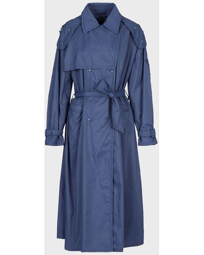 Emporio Armani Trench-coat En Nylon Recyclé Avec Capuche Et Écusson Aigle - Bleu