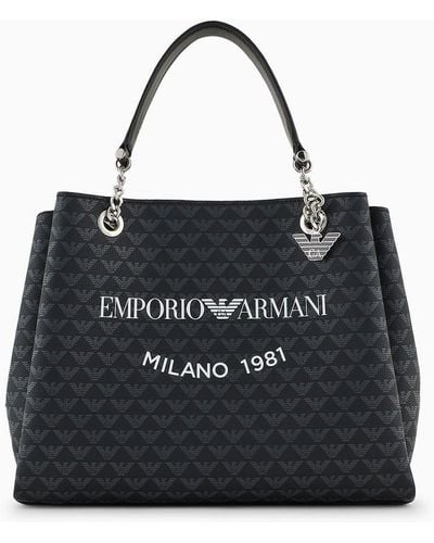 Emporio Armani All-over Eagle Handbag With Milano 1981 Logo Print - Black