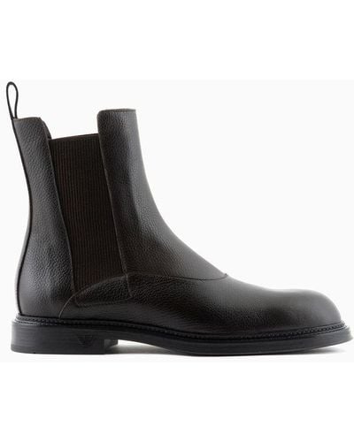 Emporio Armani Grained Leather Chelsea Boots - Black