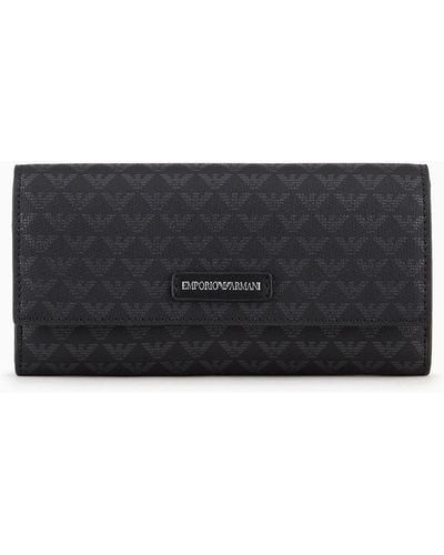 Emporio Armani All-over Eagle Wallet With Flap - Black