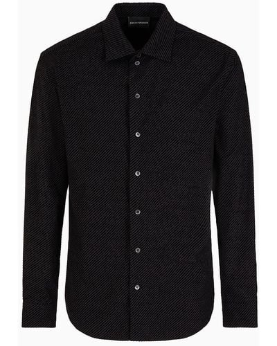 Emporio Armani Shirt With All-over Diagonal Flocked Print - Black