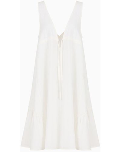 Emporio Armani Beachwear Ärmelloses Kleid Aus Einer Leinen-viskose-mischung - Weiß