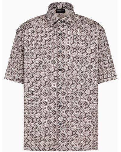 Emporio Armani Asv Lyocell-blend Oversized, Short-sleeved Shirt With All-over Print - Grey
