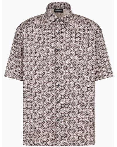 Emporio Armani Camisa Ancha De Manga Corta En Mezcla De Lyocell Con Estampado Integral Asv - Gris