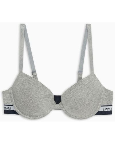 Emporio Armani Sujetador Push-up De Algodón Orgánico Iconic Con Banda Con Logotipo Asv - Blanco