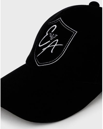 Emporio Armani Gorra De Béisbol De Terciopelo Con Escudo Bordado - Negro