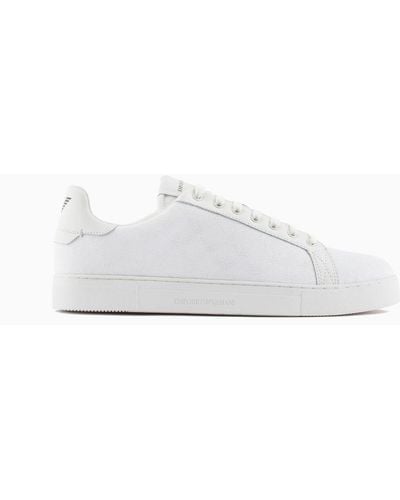 Emporio Armani Nylon Sneakers With Jacquard All-over Eagle - White