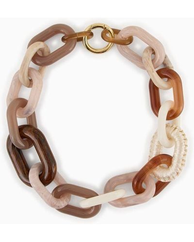 Emporio Armani Chain Choker Necklace With Raffia-effect Detail - White