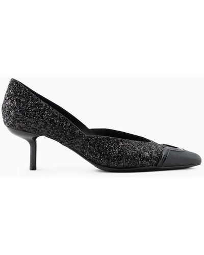 Emporio Armani Glitter Court Shoes With Rubber Toe - Black
