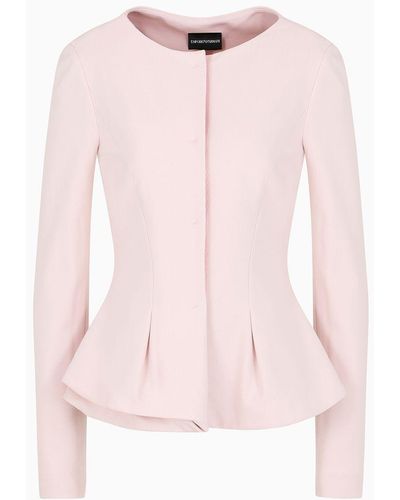 Emporio Armani Flared Single-breasted Jacket In Stretch Milano-stitch Fabric - Pink