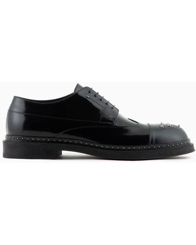 Emporio Armani Brushed Leather Derby Shoes With Studs - Black